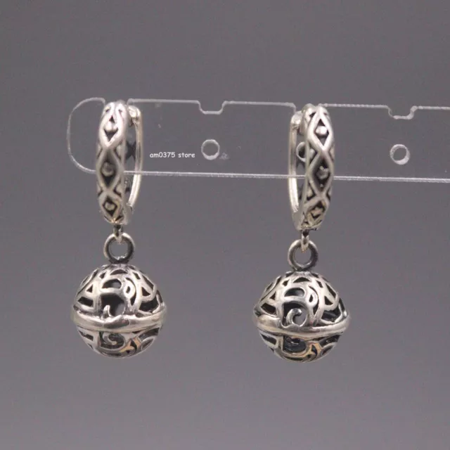 Real 925 Sterling Silver Earrings Hoop Women's Hollow Ball Earrings Drop 28*11mm