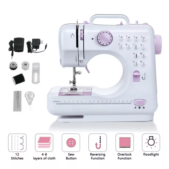 12 Stitches Mini Electric Sewing Machine Portable Overlock 2 Speeds Foot Pedal 2