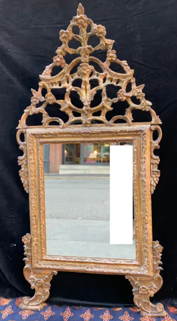 Antique Grande Miroir Du 700 Luigi XVI Bois Sculpté Et D'Or Piémont