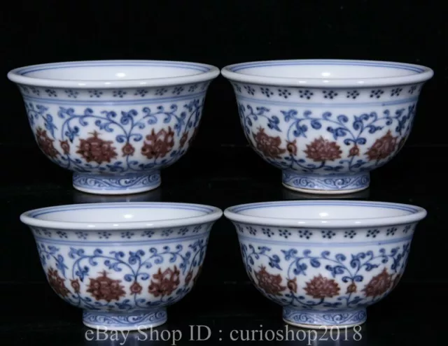 3.7 " Yongle Marked China Underglaze Red Porcelain Dynasty Flower Tea Bowl Set