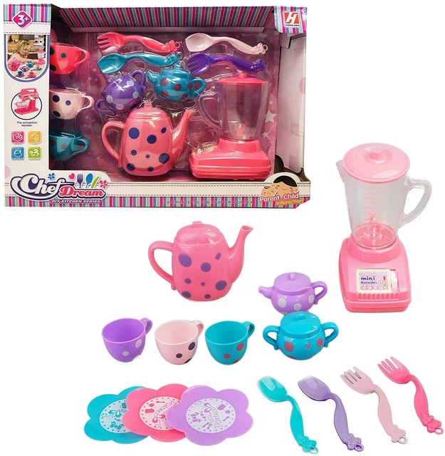 Kids Tea Set Role Pretend Play Toy Playset Gift Kids Party with Blender 14Pcs