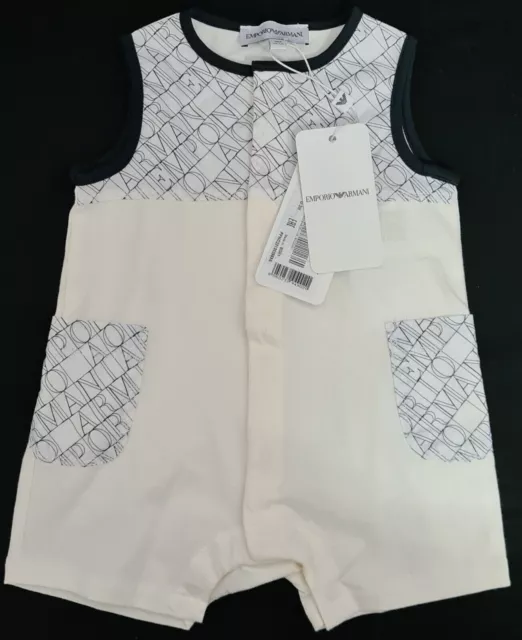 Bnwt Emporio Armani Baby Boys Romper Suit Cream Babygrow Vest Size 3 Months 56Cm