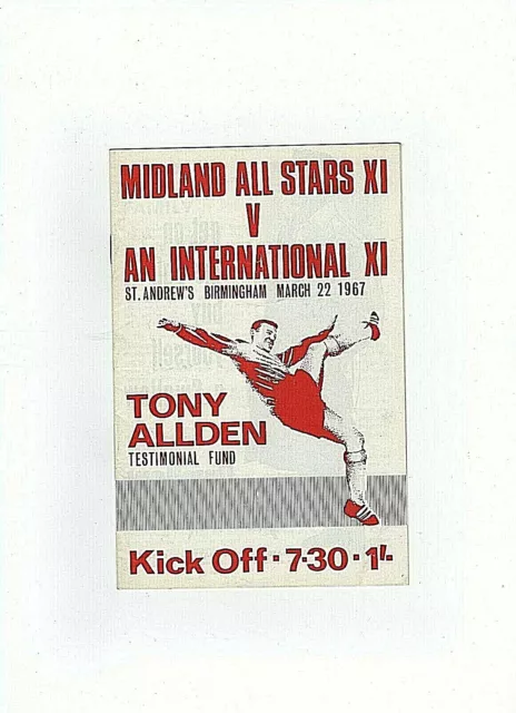 Midlands v International XI, Programme Tony Allden Testimonial, March 1967. VGC