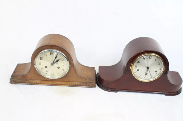 F x2 Antique Wooden Mechanical Wind Napoleon Mantel Piece Clocks