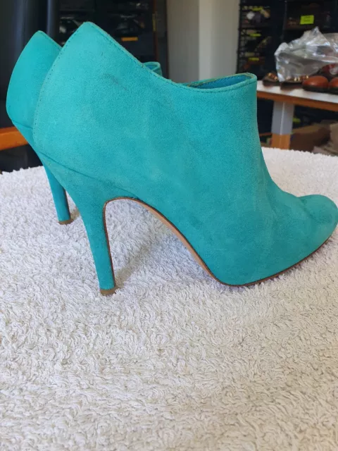 MINELLI  Bottines Boots Nubuck Turquoise Doublées Cuir T 38 TBE