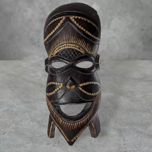 VINTAGE HAND CARVED Wooden African Tribal Mask Wood Tiki Face £30.37