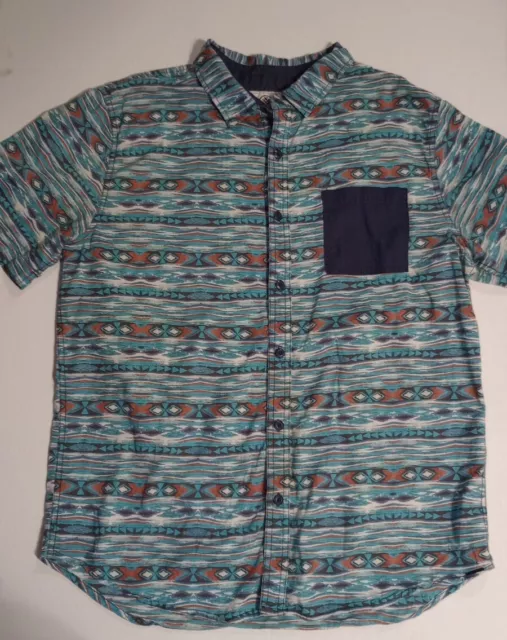 On The Byas Button Up Shirt Mens Size Large Short Sleeve Southwestern Aztec EUC