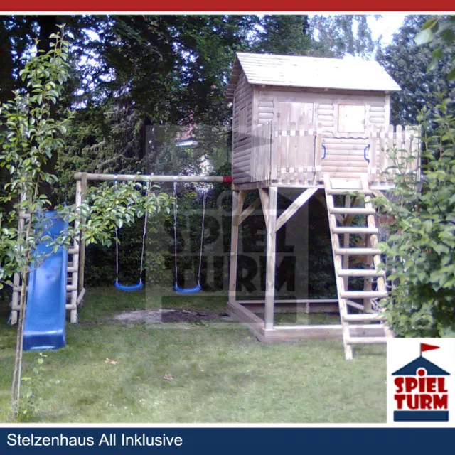 HOQ Spielturm Kinderhaus Stelzenhaus Spielhaus Baumhaus aus Holz NEU 3