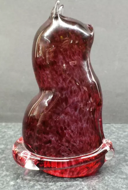 Large Wedgwood Glass Cat Pink Speckled Paperweight 13.5 cms  5.3 inches high