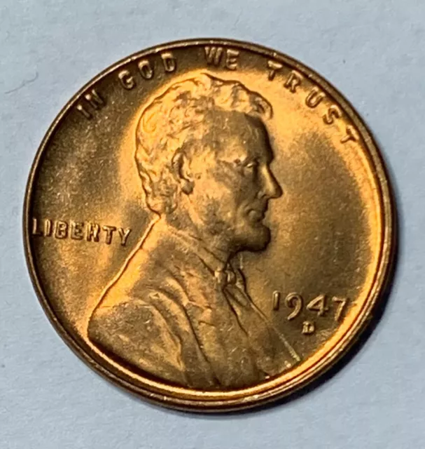1947-D  Lincoln Wheat Penny Cent BU Red Gem Ch Superb Looking Coin