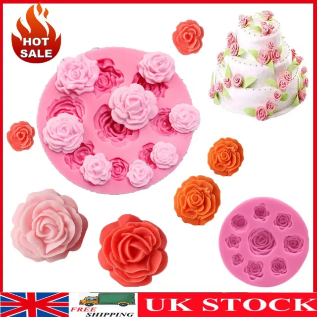 3D ROSE Flower Silicone Fondant Cake Mold Plant Leaf Chocolate Baking DIY Mould