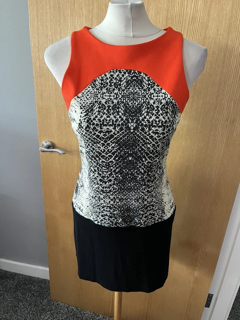 Ladies Black and Orange Animal Print Dressy Work Dress Size Medium (EU) Mango