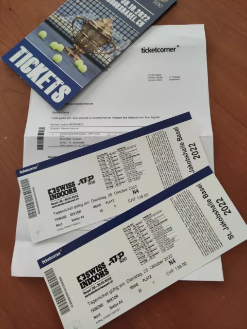 2 Biglietti Torneo di Tennis ATP Basilea Svizzera