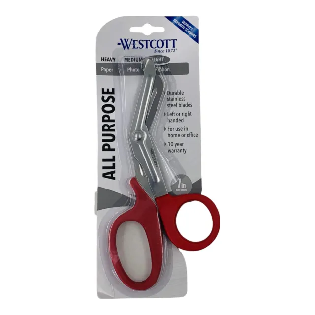Westcott Scissors Light All Purpose Left or Right Hand 7" Bent Handle Red *Read