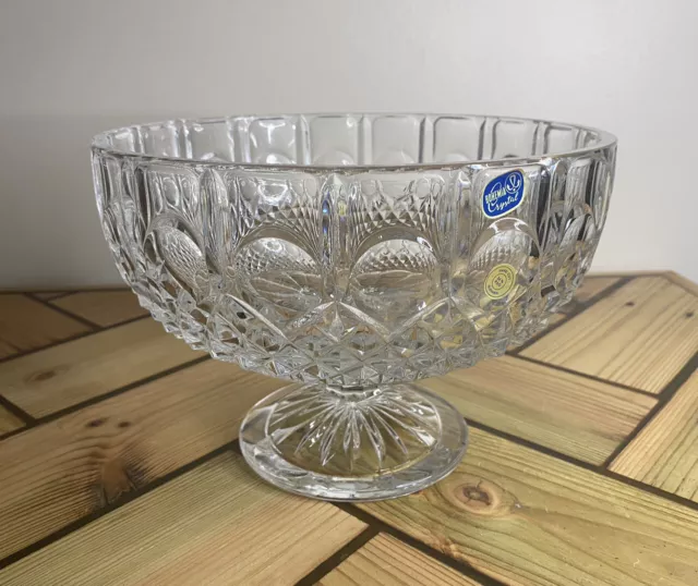 Large Bohemia Crystal Hand Cut Glass Pedestal Bowl- Fruit Bowl/ Dessert Bowl