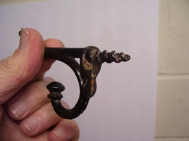 Set of 4 Antique Cast Iron Double Acorn Tip Coat Hat Hook Screw Back 3