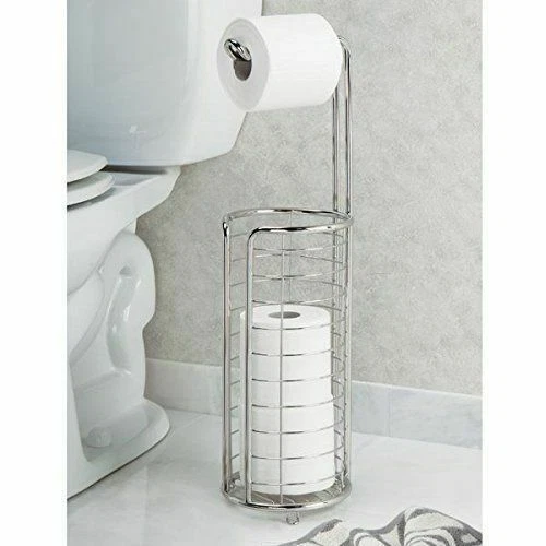 FREE STANDING TOILET Roll Holder With Extra Rolls Storage Shiny Chrome