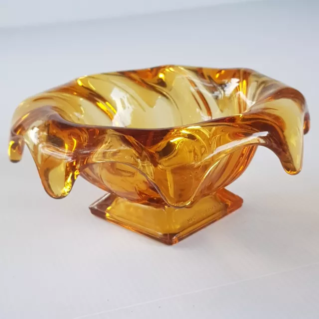 Wonderful Art Deco Vintage Glass Bowl Amber 1930’s Heavy Possibly Davidson