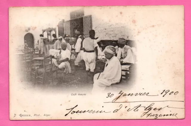 CPA ALGERIE GEISER - ALGER - CAFE MAURE - daté 30 janvier 1900