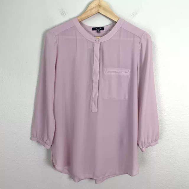 NYDJ Womens Small Pink Pullover Blouse 3/4 Sleeve Shirt Top Pleated Back