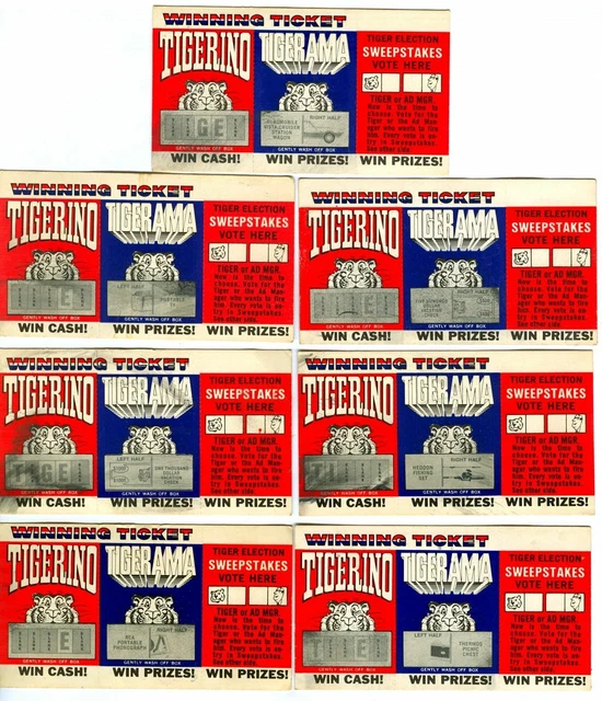 LOT OF 7 Vintage 1968 ESSO Tigerino TIGERAMA Tiger ELECTION Sweepstakes