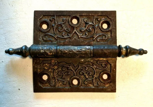 Antique Ornate Cast Iron Door Hinge #40 3 1/2" x 3 1/2" Steeple Tip Hardware