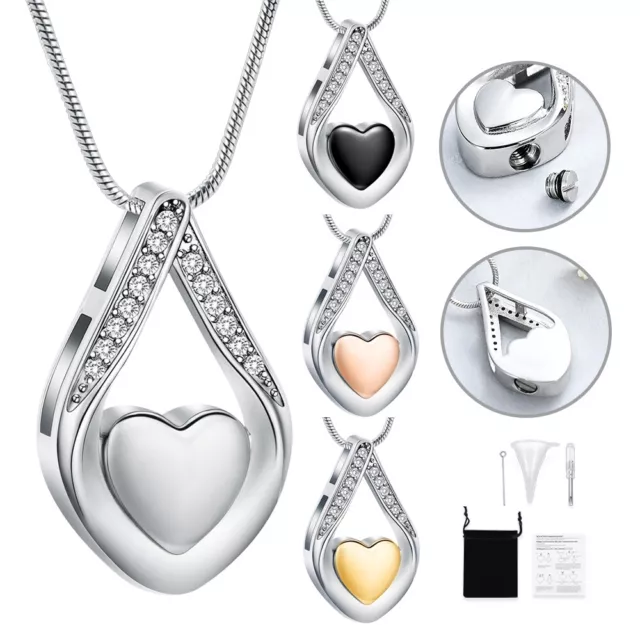 Teardrop Heart keepsake cremation mini urns necklace for ashes urn pendant