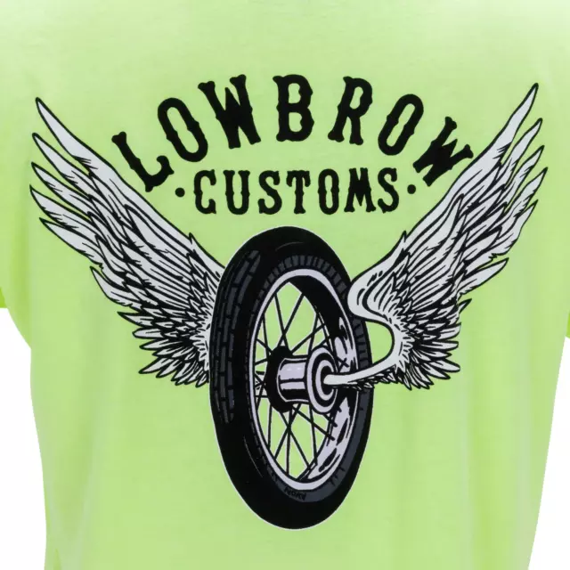 Lowbrow Customs Winged Wheel High-Viz Neon Yellow T-Shirt 2