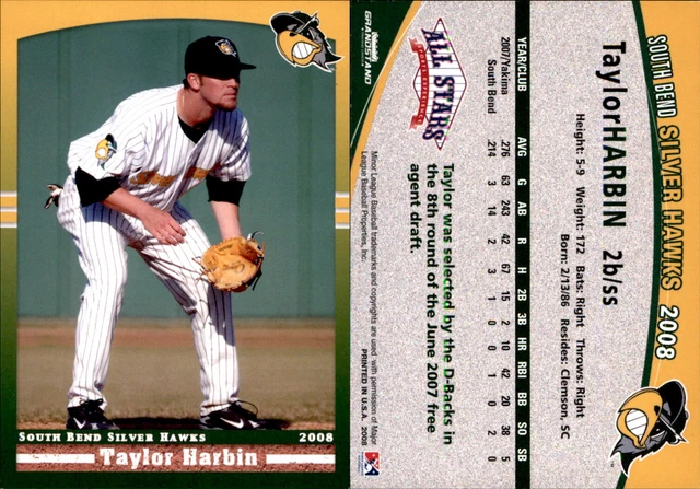 Taylor Harbin 2008 Grandstand South Bend Silver Hawks #12 Card *AutographDen*