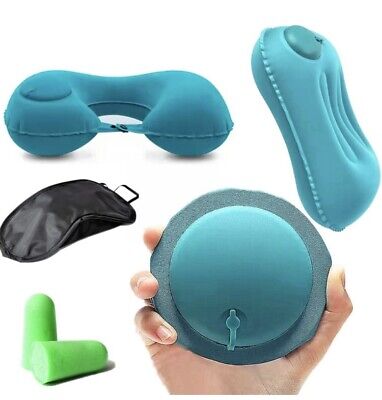 Inflatable Neck Pillow Support U Shaped Travel Pillow for Car Auto (Blue)