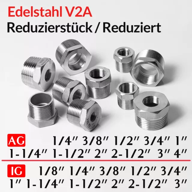 Edelstahl V2A Reduzierstück Außengewinde auf Innengewinde Reduziert Reduzierung