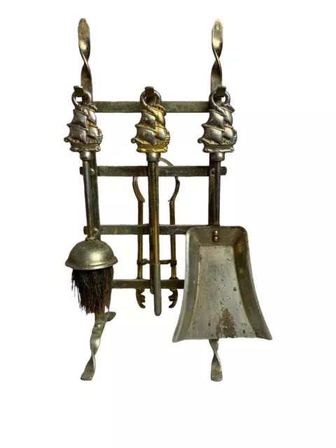 Beautiful Vintage Brass Companion Set Fireside Hanging Stand Plus Tools Art Deco
