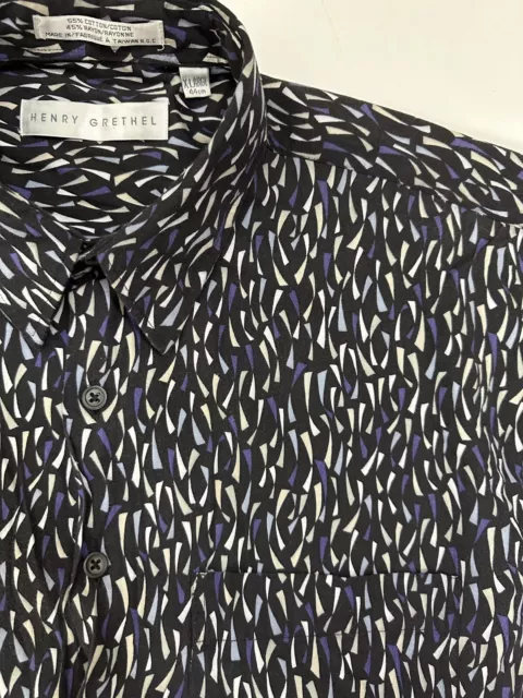 Vintage Henry Grethel Shirt Men XL Geometric Short Sleeve Button Up Rayon Blend