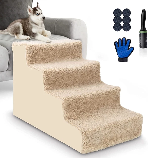 Escalones para cama/sofá para perro Myiosus, escaleras para mascotas de 4 pasos con cubierta lavable, perro fácil