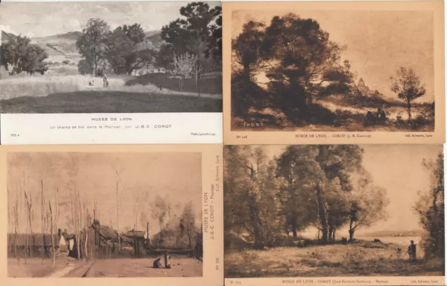 Lot de 4 cartes postales anciennes musée old postcards musée de LYON COROT