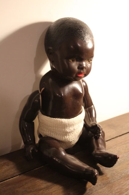 ANCIEN POUPON EN celluloïd poupée Noire SNF / 35 cm France yeux en