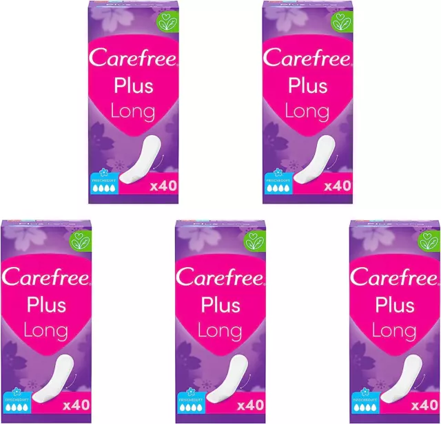 CAREFREE Slipeinlagen plus Long Mit Frischeduft (5 X 40 Stück), Super Saugstark,