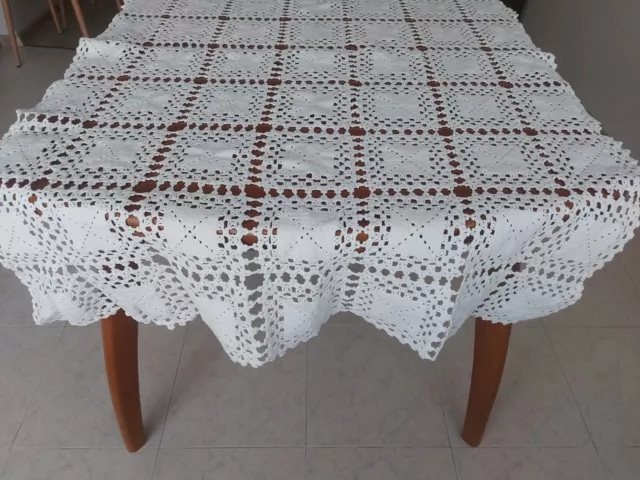 ANTIQUE Lovely Vintage Handmade Crochet Lace Rectangular Tablecloth 33"x54"