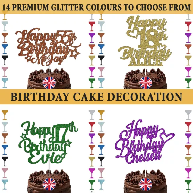 Custom Personalised Glitter Cake Topper Birthday Party Decorations Any Name Age