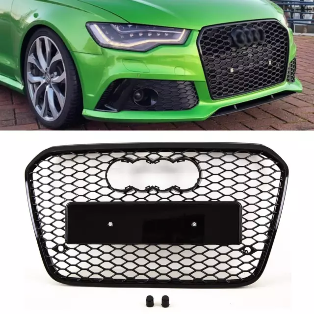 Audi A6 S6 C7 11-15 Front Bumper Grille Honeycomb Gloss Black RS6 Style No Badge