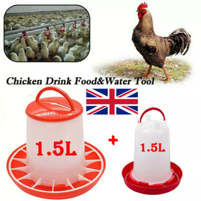 1.5KG Chicken Feeder 1.5L Drinker Poultry Chick Hen Food + Water Accessories Kit