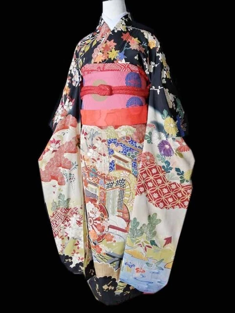 Japanese Kimono Furisode Luxurious Wedding Embroidery Pure Silk Flower K538 2
