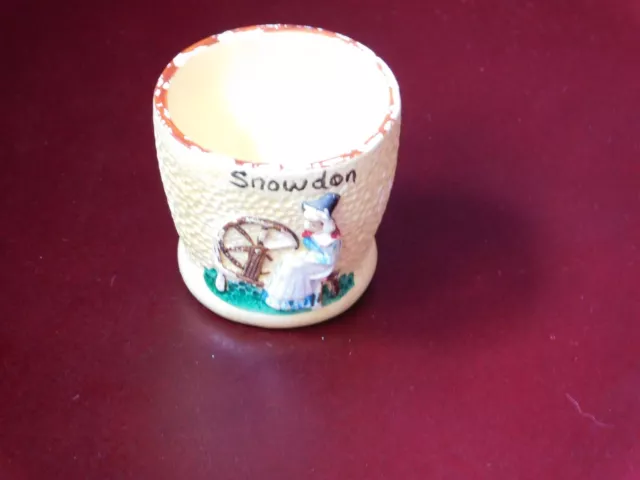 Vintage Egg Cup White Cup Lady Spinning Snowdon