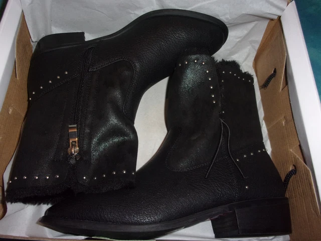 Eram / Bottines Boots Cuir Noir / Int. Fourrées / Petits Talons T 36 / NEUVES