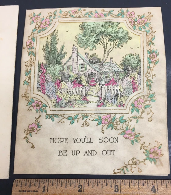 VINTAGE 1930'S RUST Craft Get Well Card Country Cottage Southern Belle