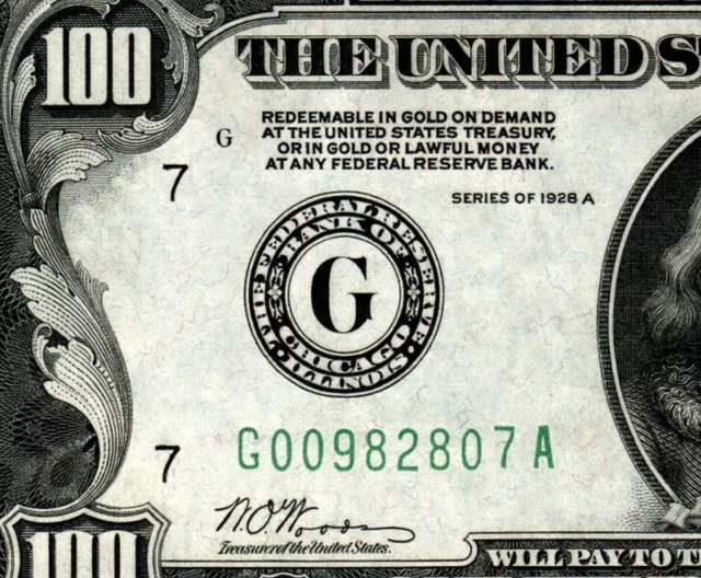 1928 A $100 Federal Reserve Note Chicago Fr.2151-G Dgs Uncirculated