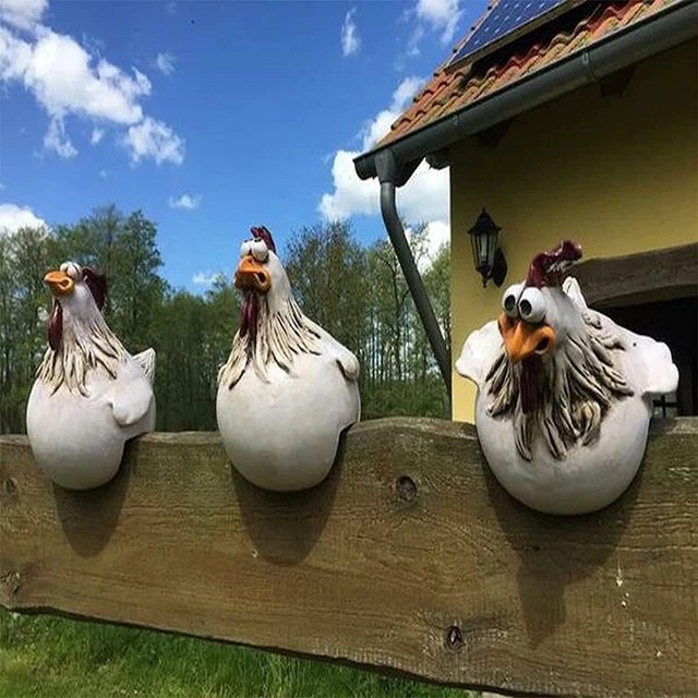 Farmhouse Hen Resin Chicken Statue Fence Rooster Clip Garden Sculpture