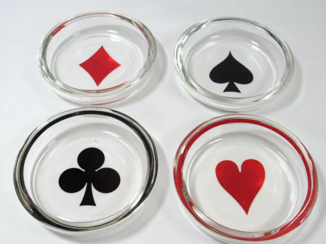 Set of 4 Poker Playing Card Suit Glass Coasters / Snack Trays For Game Night