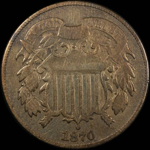 1870 - TWO CENT (2c)  PIECE - UNION SHIELD  - 861,250  MINTAGE - Key Date