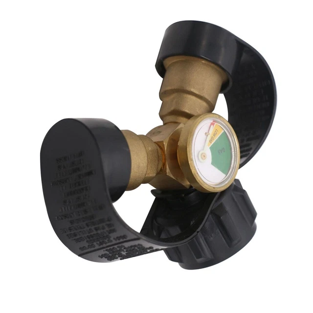 Y-Splitter Propane Adapter with Gauge for LP Tank Hose Tee and Valve